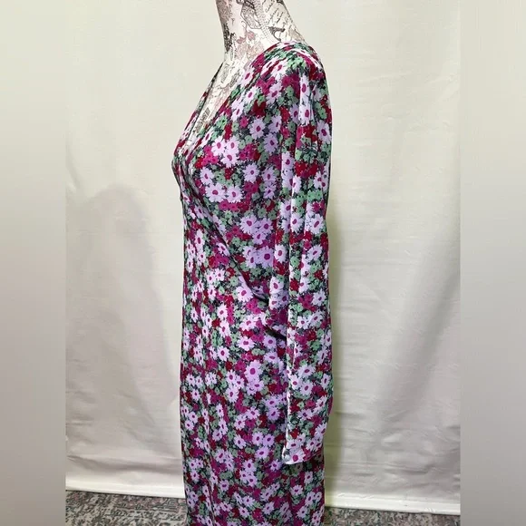 ASOS Pink and green floral deep V midi dress size 8. - Picture 7 of 16